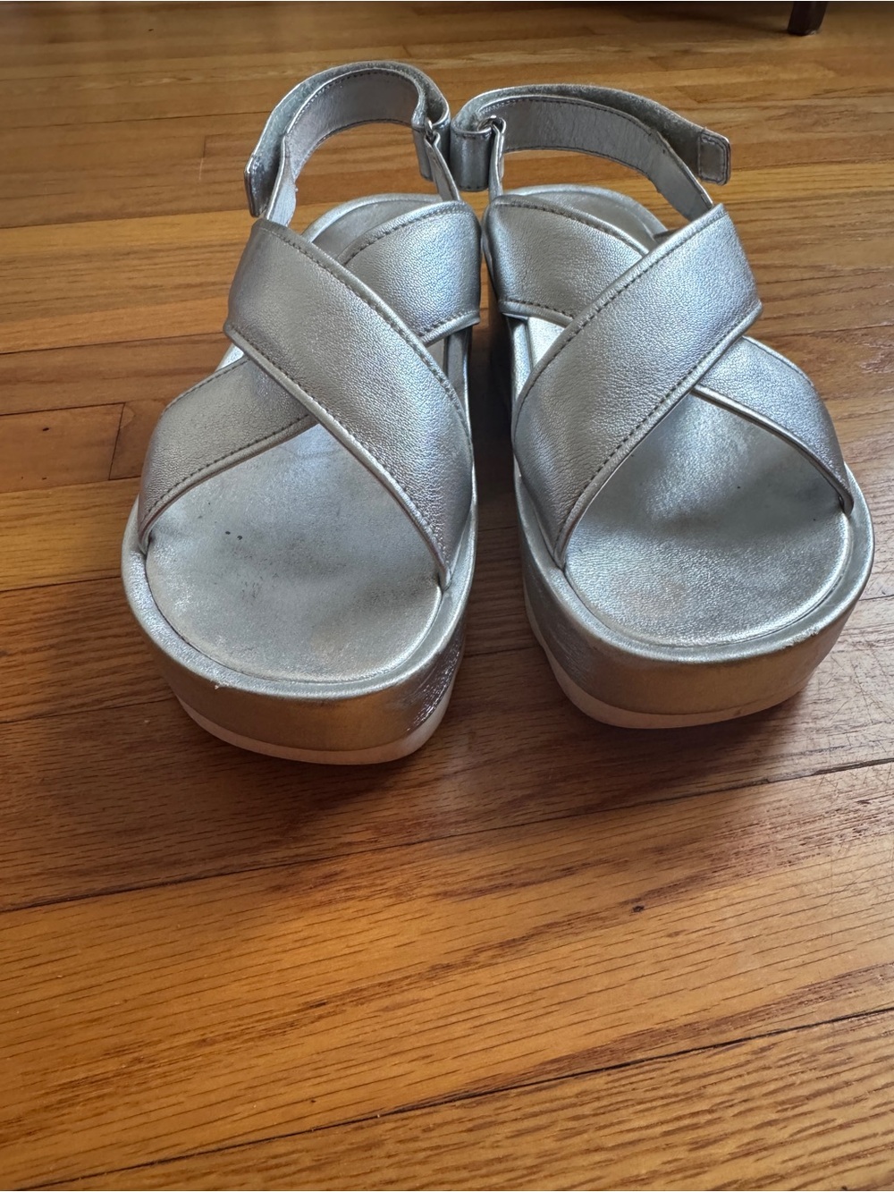 Prada Silver Cross-Strap Platform Sandals